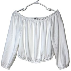 Brandy Melville White Maura Long Sleeve Off The Shoulder Crop Top O/S (GUC)